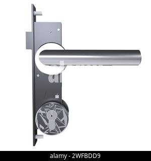 Hardware serratura portiera isolato su sfondo bianco. Illustrazione 3d di alta qualità Foto Stock