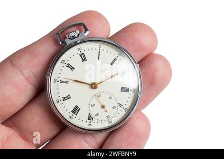 orologio da tasca nelle mani di un uomo. Foto Stock