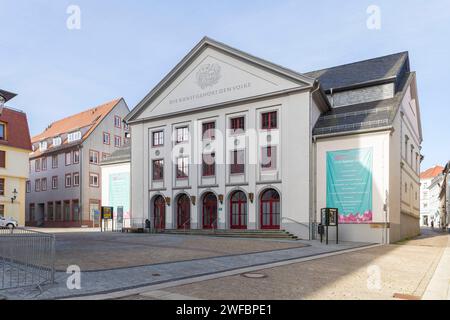 Stadttheater an der Nikolaikirche, Freiberg, Sachsen, Deutschland *** Stadttheater an der Nikolaikirche, Freiberg, Sassonia, Germania Foto Stock