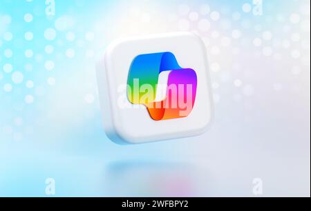 Valencia, Spagna - gennaio 2024: Microsoft Copilot funziona sulle app Microsoft 365 con intelligenza artificiale in tempo reale. Nuovo ic isolato logo app Foto Stock