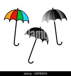 ombrelli su sfondo bianco. Tempo autunnale. Illustrazione vettoriale. immagine stock. EPS 10. Illustrazione Vettoriale