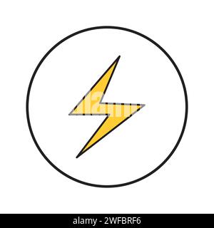 Icona dell'alimentazione elettrica. Simbolo del fulmine. Cerchio nero. Energia Thunder. Contesto naturale. Illustrazione vettoriale. Immagine stock. EPS 10. Illustrazione Vettoriale