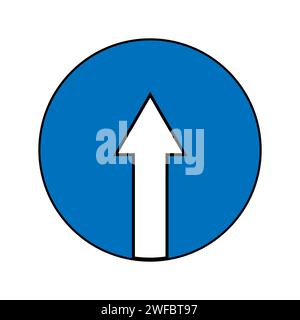 Procedi dritto seguendo le indicazioni. Traffico stradale. Icona obbligatoria. Informazioni sulla navigazione. Illustrazione vettoriale. Immagine stock. EPS 10. Illustrazione Vettoriale