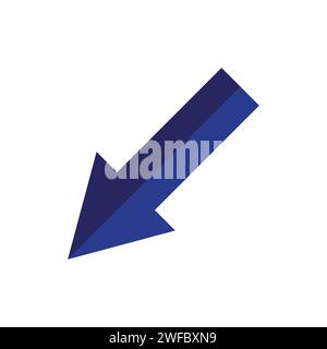 Icona con freccia diagonale viola. Informazioni sulla navigazione. Design realistico. Segno cursore direzione. Illustrazione vettoriale. Immagine stock. EPS 10. Illustrazione Vettoriale