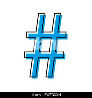 Icona blu dell'hashtag. Icona Web Flat. Background tecnologico. Concetto online. Illustrazione vettoriale. Immagine stock. EPS 10. Illustrazione Vettoriale