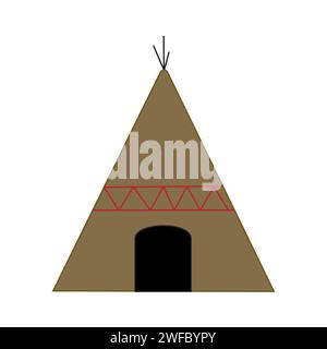 Cartello Wigwam Hut. Dimora tradizionale indiana. Background culturale. Elemento di progettazione. Illustrazione vettoriale. Immagine stock. EPS 10. Illustrazione Vettoriale