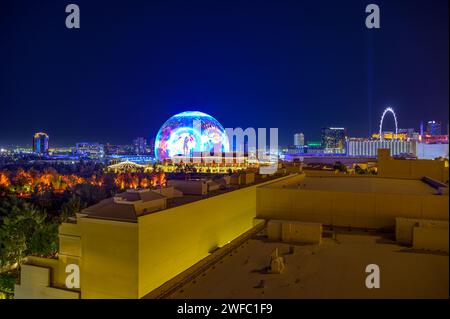 MSG Sphere a Las Vegas, Nevada, di notte Foto Stock