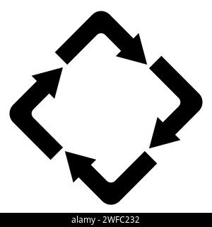 Frecce quadrate cicliche. Forma Rhombus. Segno nero. Processo aziendale. Semplice arte piatta. Illustrazione vettoriale. Immagine stock. EPS 10. Illustrazione Vettoriale