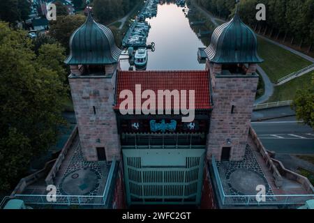 Viaggia in Germania nell'area della Ruhr cultura industriale Drone vista del parco Waltrop Lock Foto Stock