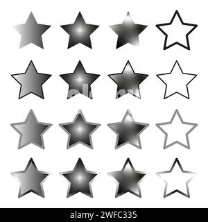 Icone sfumature stelle piatte. Impostare la stella di valutazione. Elemento di design di qualità. Illustrazione vettoriale. Immagine stock. EPS 10. Illustrazione Vettoriale