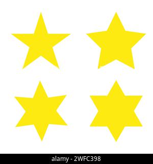 Set di icone con stelle gialle. Disegno disegnato a mano. Elemento di progettazione. Immagini piatte semplici e diverse. Illustrazione vettoriale. Immagine stock. EPS 10. Illustrazione Vettoriale
