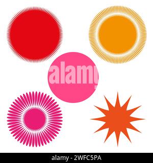 Sole colorate disegnate a mano. Set di cornici circolari. Illustrazione vettoriale. immagine stock. EPS 10. Illustrazione Vettoriale