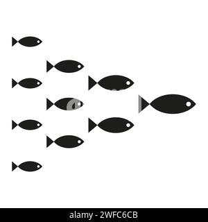 icona della scuola di pesci. Concetto di squadra. Illustrazione vettoriale. immagine stock. EPS 10. Illustrazione Vettoriale