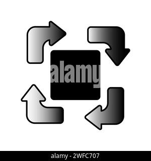 Frecce intorno al quadrato. Strategia aziendale. Simbolo di ricarica. Illustrazione vettoriale. Immagine stock. EPS 10. Illustrazione Vettoriale