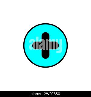 Icona più. Cerchio blu. Logo creativo. Simbolo matematico. Elemento medico. Oggetto isolato. Illustrazione vettoriale. Immagine stock. EPS 10. Illustrazione Vettoriale