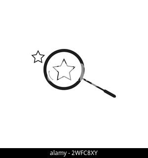 Icona della lente di ingrandimento a stella. La migliore qualità. Illustrazione vettoriale. immagine stock. EPS 10. Illustrazione Vettoriale