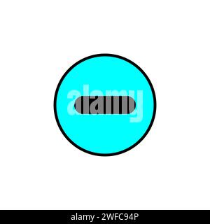 Icona meno. Cerchio blu. Simbolo matematico. Design dei cartoni animati. Logo creativo. Oggetto isolato. Illustrazione vettoriale. Immagine stock. EPS 10. Illustrazione Vettoriale