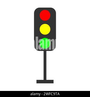 Icona dei semafori. Colori rosso, giallo e verde. Segnale di avvertimento. Elemento strada. Illustrazione vettoriale. Immagine stock. EPS 10. Illustrazione Vettoriale