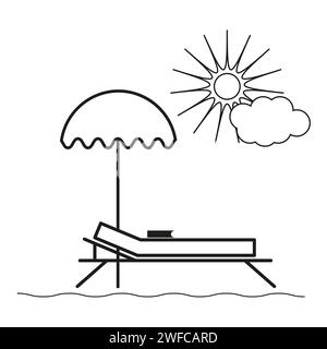 Icona ombrellone sdraio. Vacanze stagione vacanze viaggi in mare illustrazione per il tempo libero. Illustrazione vettoriale. Immagine stock. EPS 10. Illustrazione Vettoriale