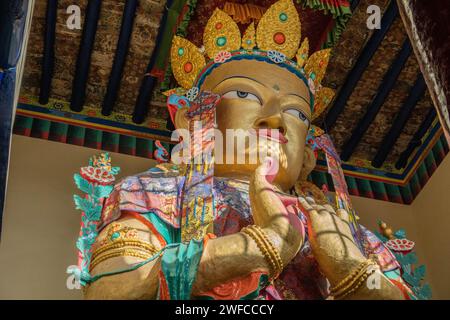 Statua del Buddha Maitreya nel Namgyal Tsemo Gompa, Leh, Ladakh, India Foto Stock