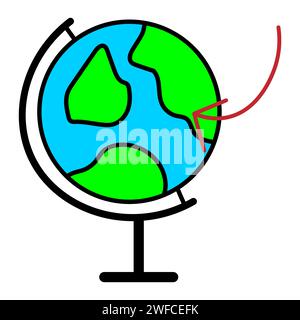 globo scolastico. Pianeta Terra. Segnare sul globo per viaggiare. Concetto di viaggio. Illustrazione vettoriale. immagine stock. EPS 10. Illustrazione Vettoriale