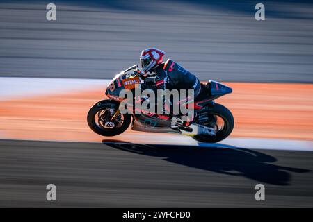 Il pilota spagnolo di Moto2 Aron Canet del team Pons Wegow Los40 durante il Gran premio Motul a Cheste, Valencia, Spagna. Novembre 2023 Foto Stock