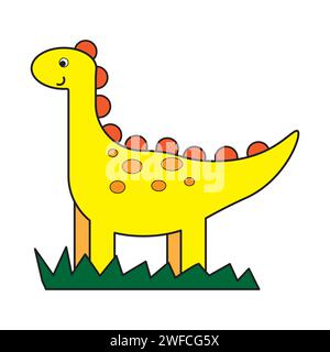 Icona piatta con dinosauro giallo cartoni animati. Divertente personaggio dei cartoni animati. Illustrazione vettoriale. immagine stock. EPS 10. Illustrazione Vettoriale