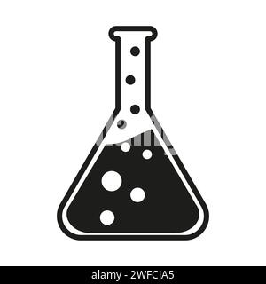 icona del liquido per matracci nera. Ricerca in laboratorio chimico. Illustrazione vettoriale. Immagine stock. EPS 10. Illustrazione Vettoriale