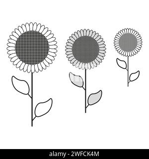 icone fiori neri. Semplice design floreale. Illustrazione vettoriale. immagine stock. EPS 10. Illustrazione Vettoriale