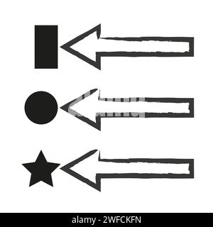 frecce che puntano su forme diverse. Esclusivo design a freccia. immagine stock. EPS 10. Illustrazione Vettoriale