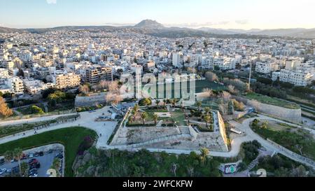 Vista aerea della città di Heraklion nell'isola di Creta, Grecia Foto Stock