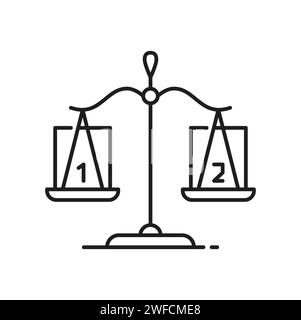 Icona di pianificazione per gli obiettivi del progetto, la gestione e la pianificazione, simbolo del profilo vettoriale. Scala il pittogramma per il processo decisionale in progetti aziendali o piani di strategia di marketing per la gestione di rischi e obiettivi Illustrazione Vettoriale