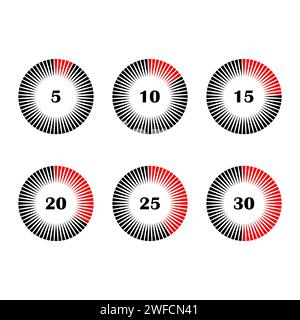 set di icone cronometro 10, 15, 20, 25, 30 minuti. Icona cronometro. Illustrazione vettoriale. immagine stock. EPS 10. Illustrazione Vettoriale