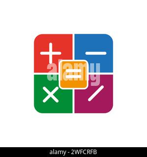 Segni matematici quadrati colorati. Illustrazione vettoriale. immagine stock. EPS 10. Illustrazione Vettoriale