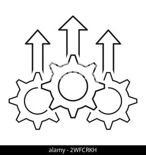 Icona freccia su ingranaggi lineari. Illustrazione vettoriale. EPS 10. Illustrazione Vettoriale