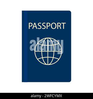 Passaporto blu dorato. Simbolo del documento. Concetto di turismo. Illustrazione vettoriale. immagine stock. EPS 10. Illustrazione Vettoriale