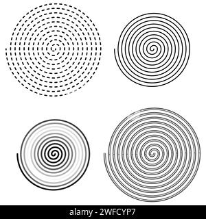 Set spirale cerchi neri. sfondo effetto luce circolare. Forma rotonda. Illustrazione vettoriale. immagine stock. EPS 10. Illustrazione Vettoriale