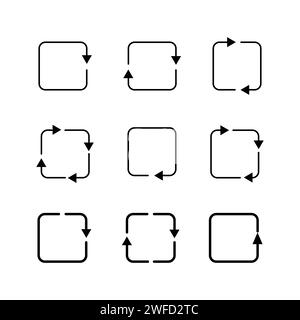 Icone delle frecce dei quadrati piatti. Simbolo di ricarica. Raccolta dei simboli di contorno. Illustrazione vettoriale. immagine stock. EPS 10. Illustrazione Vettoriale