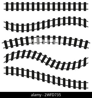 parti ferroviarie nere. Logo della linea di costruzione. Illustrazione vettoriale. EPS 10. Illustrazione Vettoriale