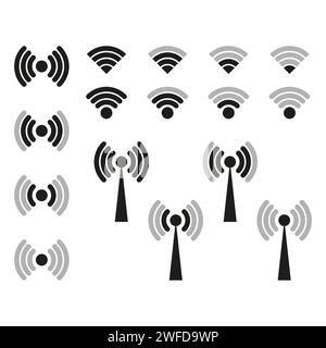 Grandi icone wireless e wifi. La migliore collezione. Illustrazione vettoriale. EPS 10. Illustrazione Vettoriale