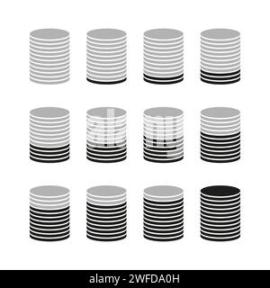 Avanzamento verticale, simboli degli indicatori di livello in sequenza. Illustrazione vettoriale. immagine stock. EPS 10. Illustrazione Vettoriale