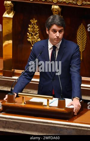 Parigi, Francia. 30 gennaio 2024. Julien Mattia/le Pictorium - discorso politico di Gabriel Attal - 30/01/2024 - Francia/Ile-de-France (regione)/Parigi - politica generale discorso del nuovo primo Ministro Gabriel Attal all'Assemblea Nazionale del 30 gennaio 2024 credito: LE PICTORIUM/Alamy Live News Foto Stock