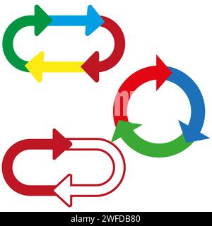 Frecce circolari colorate. Simbolo di ricarica. Concetto di strategia aziendale. Illustrazione vettoriale. EPS 10. Illustrazione Vettoriale