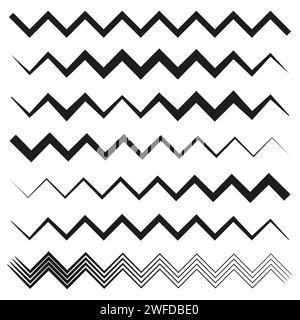 Set di linee a zig-zag ondulate con pesi diversi. Illustrazione vettoriale. immagine stock. EPS 10. Illustrazione Vettoriale