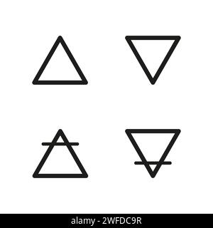 quattro elementi icone, linea, simboli triangolari impostati. Simbolo aria, fuoco, acqua, terra. Illustrazione vettoriale. Immagine stock. EPS 10. Illustrazione Vettoriale