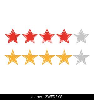 Cinque stelle, giallo lucido e rosa. Concetto di feedback della valutazione del cliente sul dipendente del sito Web. Illustrazione vettoriale. EPS 10. Illustrazione Vettoriale