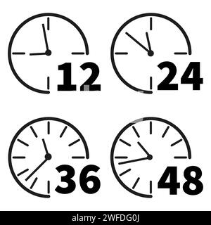 set di icone dell'ora, frecce ore 12, 24,48 e 72, ora del servizio di consegna, orologio dell'ora di lavoro. Illustrazione vettoriale. immagine stock. EPS 10. Illustrazione Vettoriale