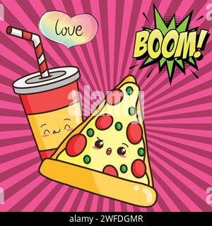 cartoni animati hotdog in stile pop art fast food Illustrazione Vettoriale
