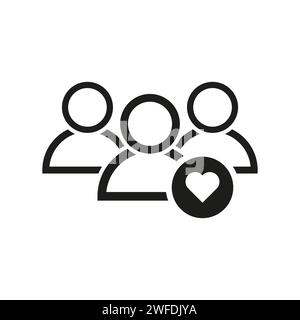 Icona del gruppo di utenti con forma a cuore. Lavoro di squadra con l'icona dell'amore. Firma del responsabile del team aziendale di gestione. Illustrazione vettoriale. EPS 10. Immagine stock. Illustrazione Vettoriale