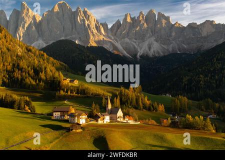 Tramonto in Val di Funes Foto Stock